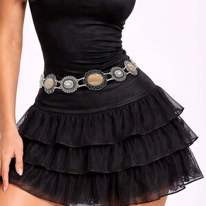 Bold Western Oval Stone Accent Conch Link Waist Chain Statement Belt